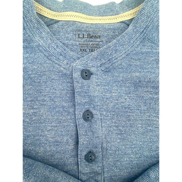 LL Bean Slightly Fitted Thick Button Henley Heather Blue Pima Cotton Sz XXL Tall - Picture 5 of 11